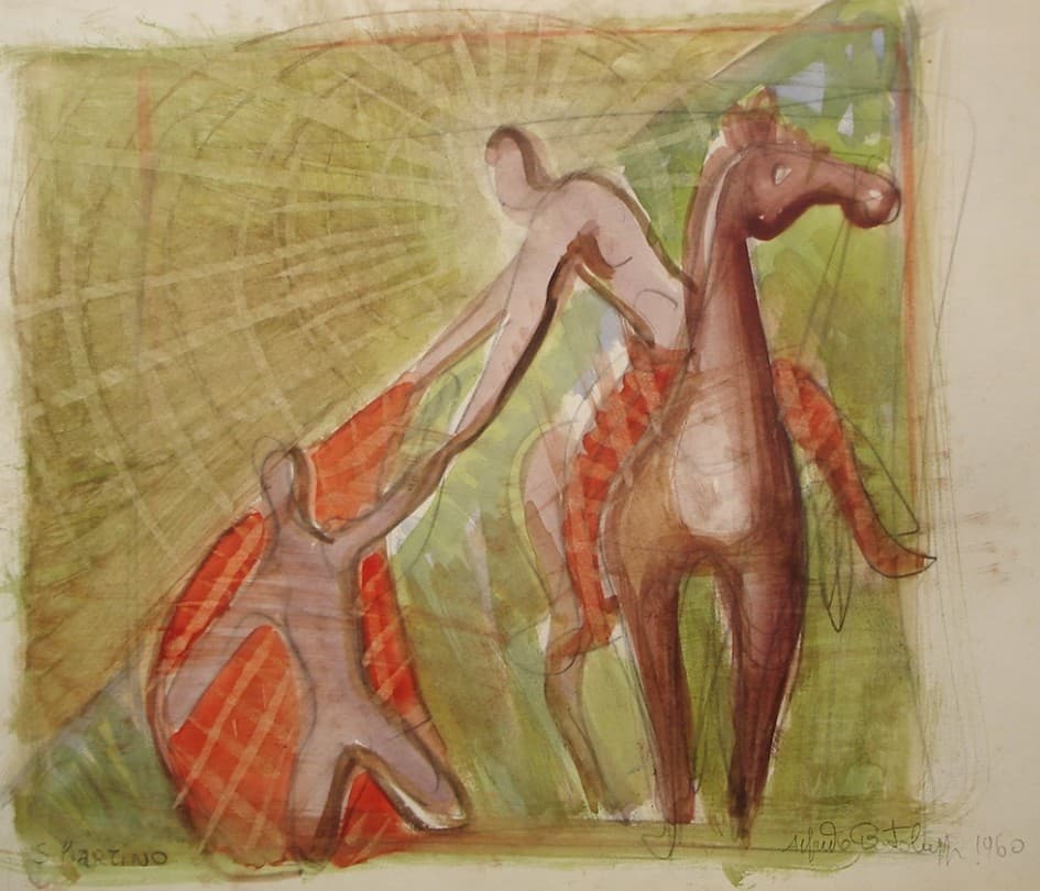 Alfredo Bortoluzzi: Mixed Media on Paper, San Martino, 1960