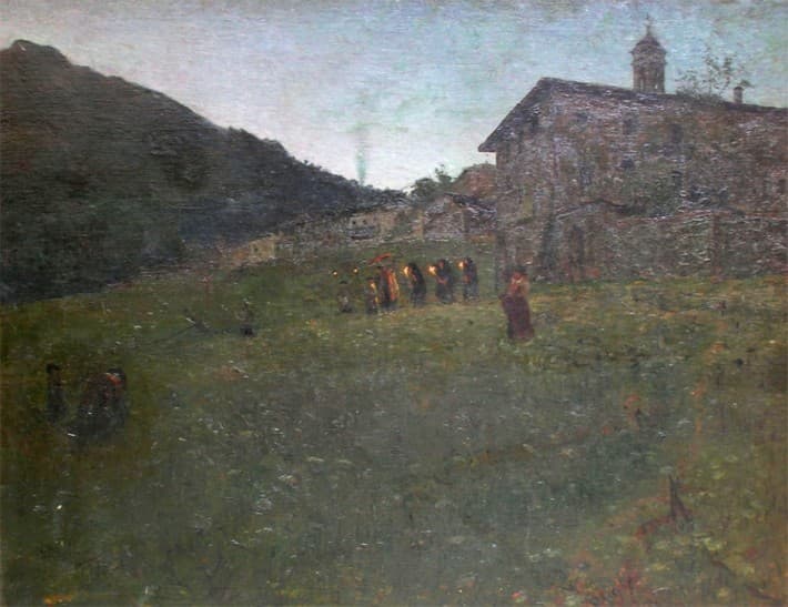 Dipinto di Giorgio Belloni, Paesaggio Montano al Crepuscolo, 1884