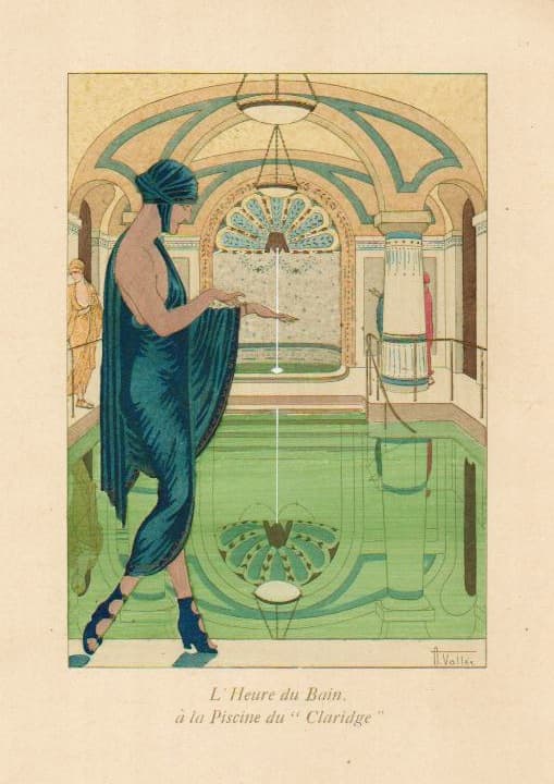 Vallee: Pochoir 'L'Heure du Bain' al Claridge, Parigi, inizio '900