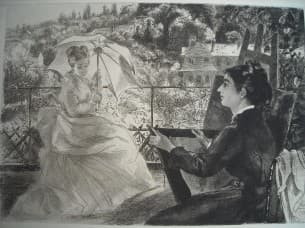 Bracquemond: Etching 'La terasse' (1876)