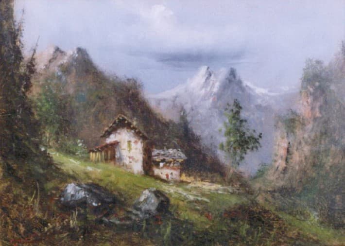 Brioschi - Paesaggio Montano, Olio su Cartone Telato